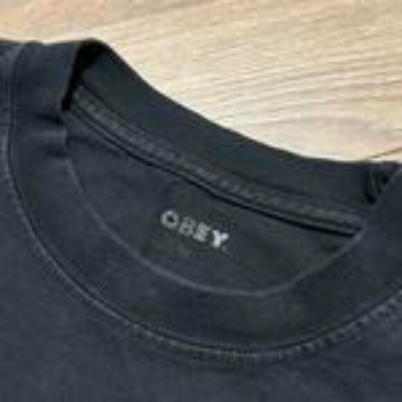 Obey Black Faded Box Logo Tee – Size M - Picture 3 of 4